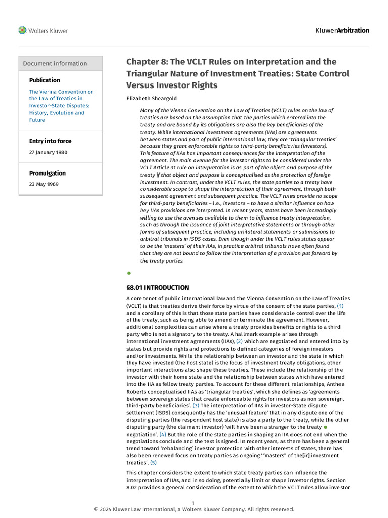 VCLT and Investor-State Disputes Analysis | PDF | Treaty ...