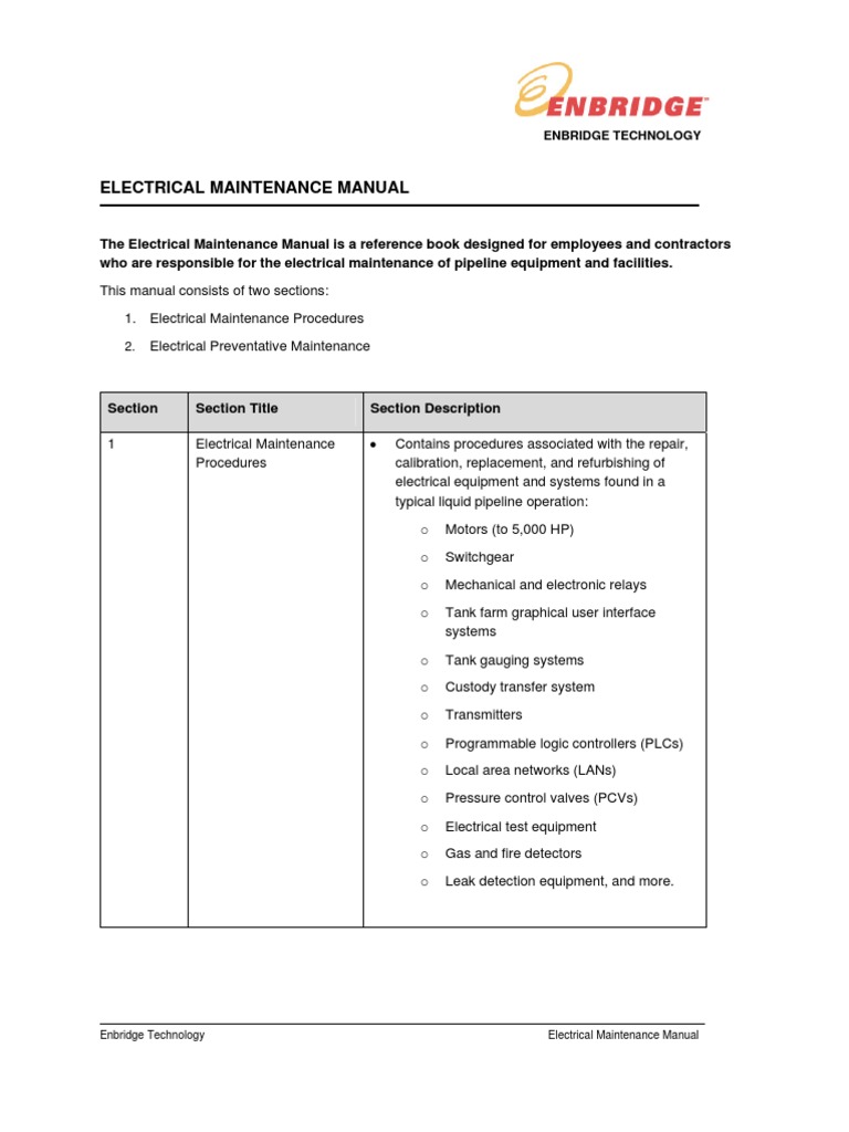 Electrical Maintenance Manual Overview | PDF | Pipeline Transport ...