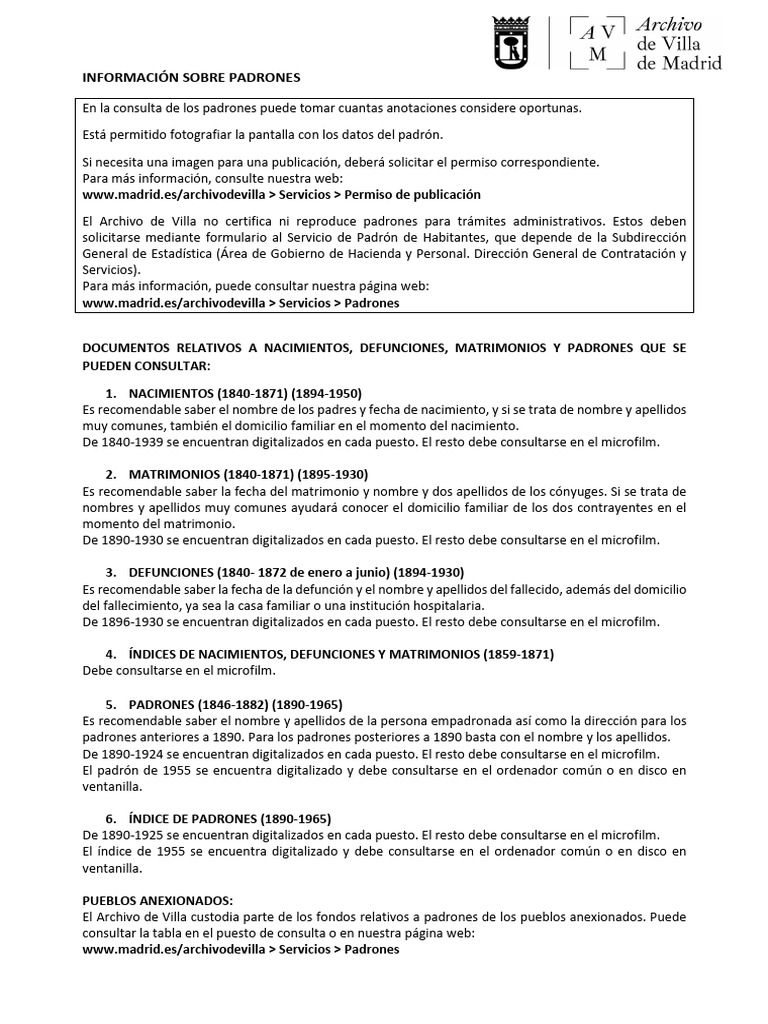 Informacion Padrones AVM | PDF
