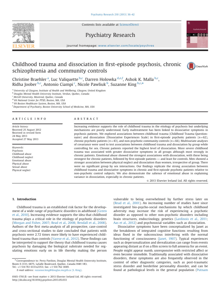 Childhood Trauma and Dissociation in Psychosis | PDF | Dissociation ...