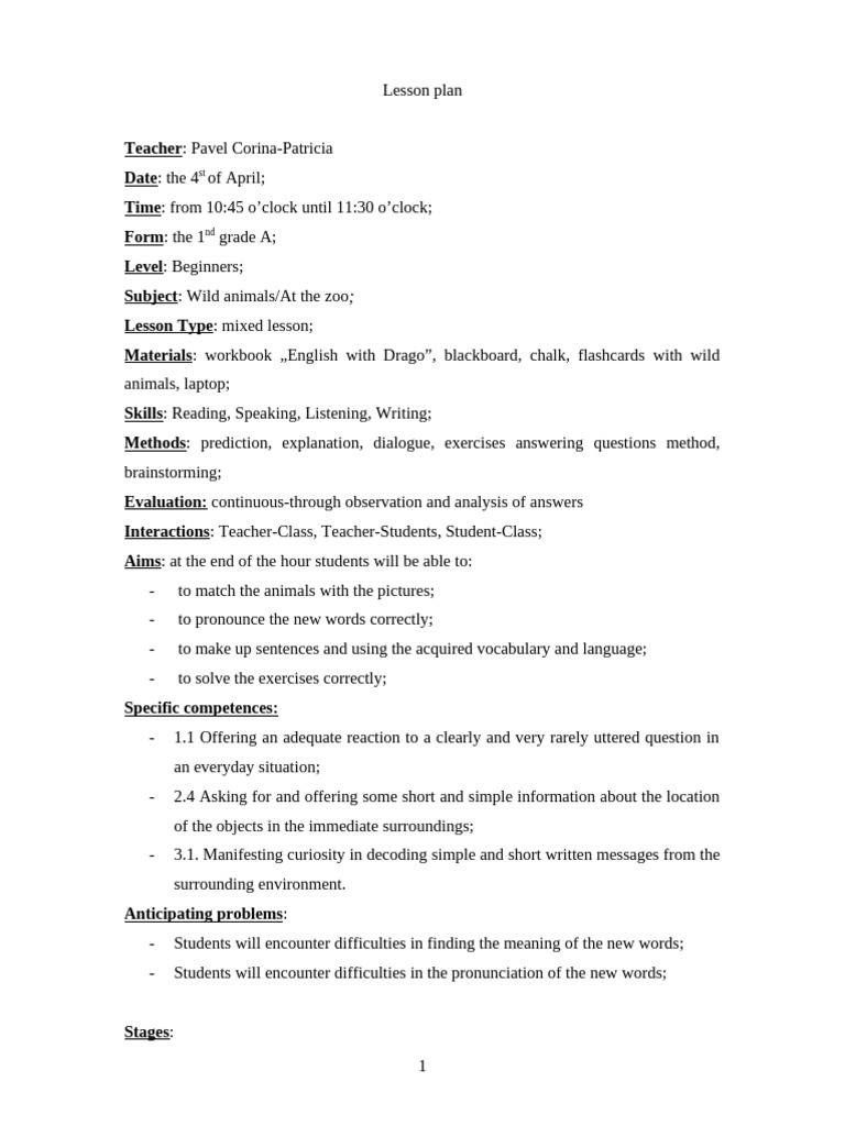 lesson_plan1st_grade | PDF | Teachers | Vocabulary