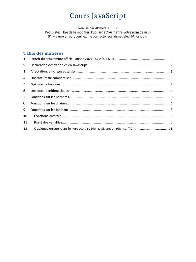 Guide complet sur JavaScript 2021-2022 | PDF | JavaScript | Métadonnées