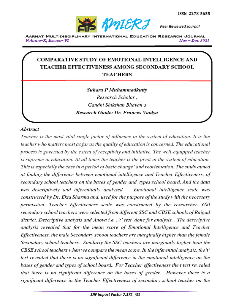 Comparative Study of Emotional Intellige | PDF | Teachers | Emotional ...