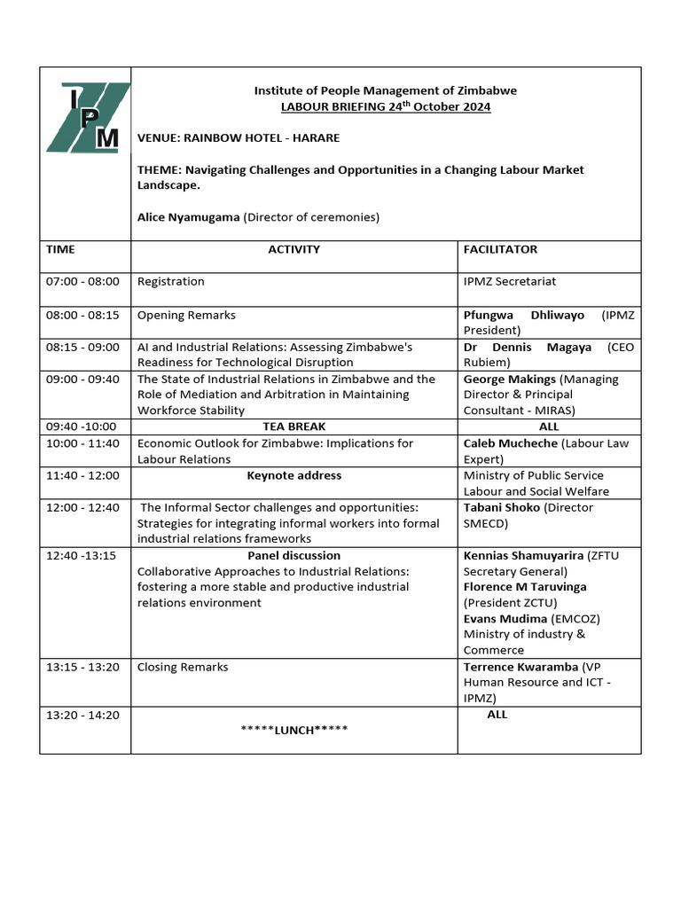 LB Program Harare 2024 | PDF | Economies