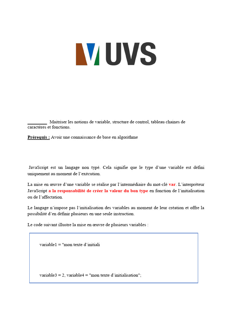 Variables et structures en JavaScript | PDF | Variable (informatique ...