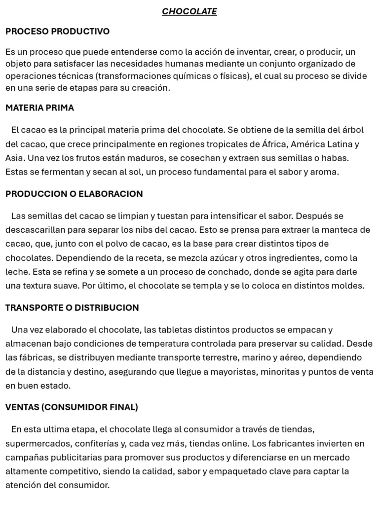 Proceso Productivo del Chocolate | PDF