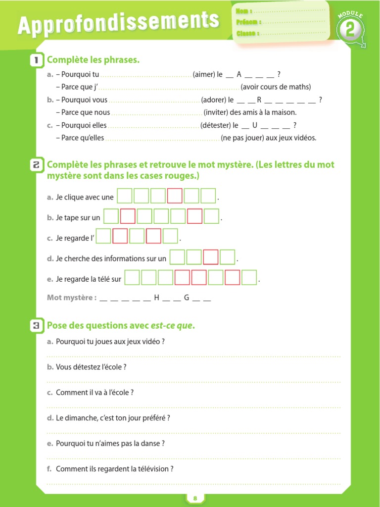 Ejercicio Francés 1º Tema 2 Pdf