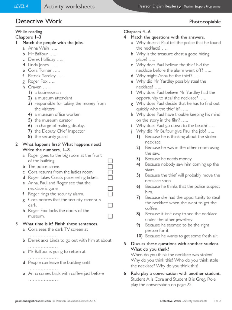 Detective Work Activity Worksheets | PDF