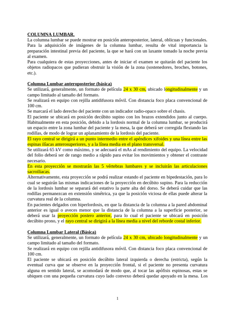 Proyecciones Radiográficas Columna Lumbar | PDF | La columna vertebral ...