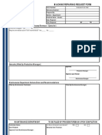 Machine Repairing Request Form: Problem Description (Filled by Process Foreman / Operator)