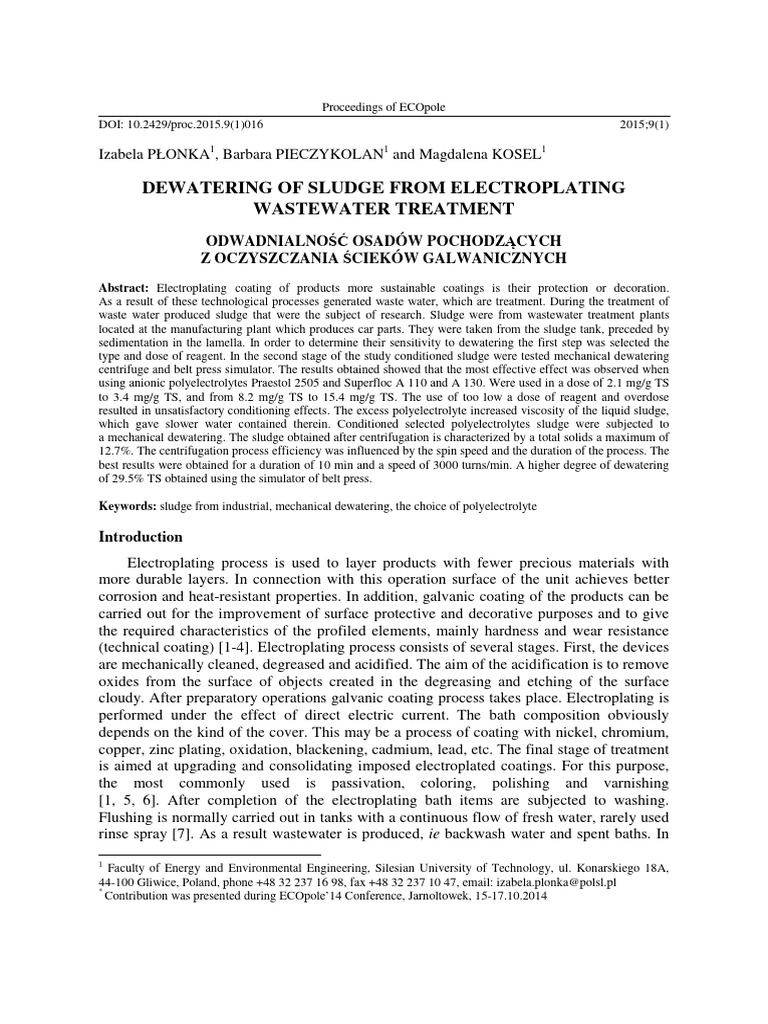Dewatering of Sludge From Electropl | PDF | Sewage Treatment | Filtration