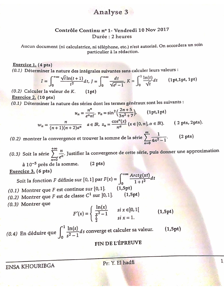 Analyse 3 Examen 3 | PDF