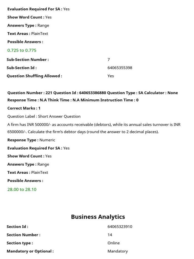 Business Analytics Question Set | PDF | Multiple Choice | Mode (Statistics)