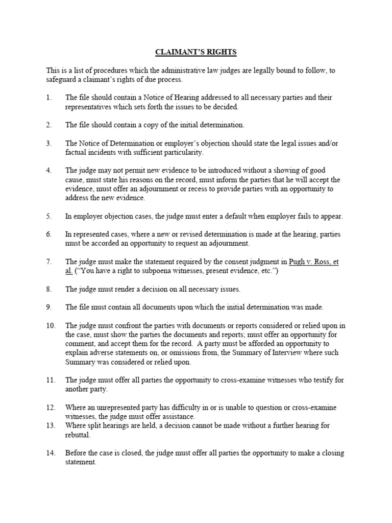 Claimant Rights in Administrative Hearings | PDF | Default Judgment ...