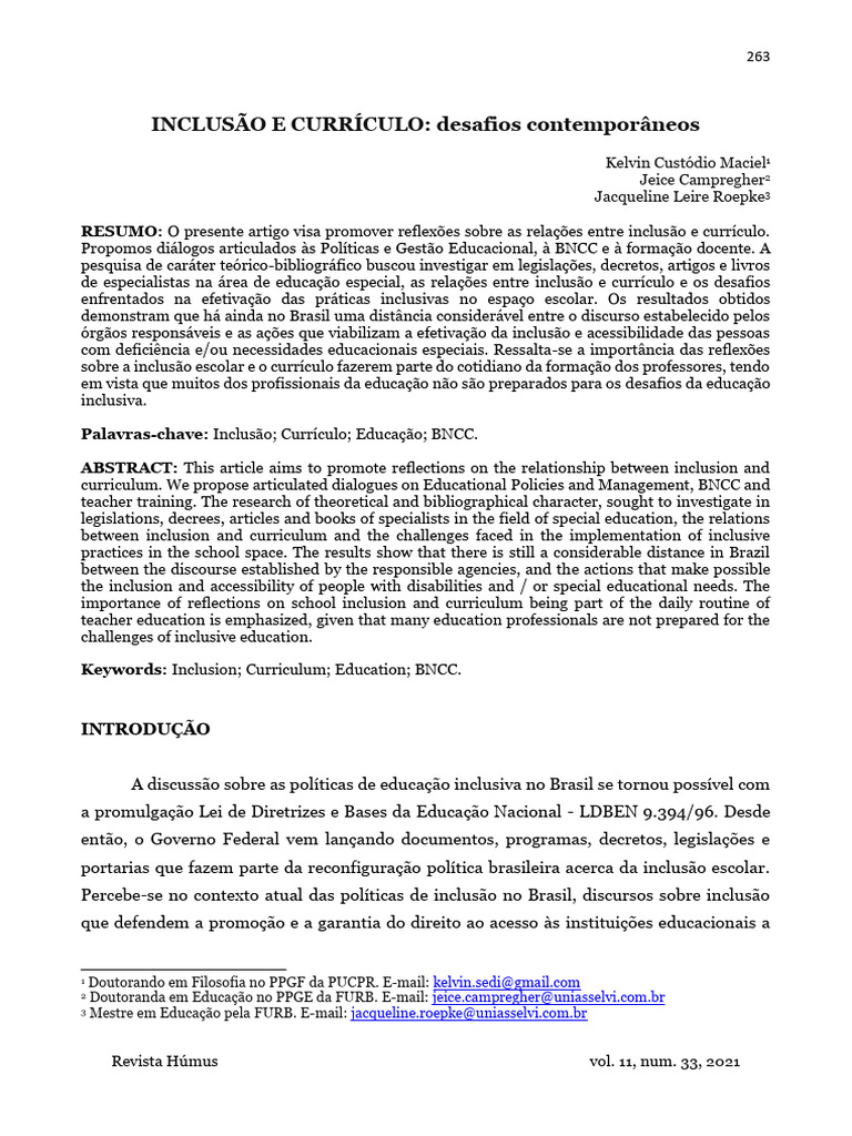 inclusão - curriculo | PDF | Aprendizado | Pedagogia