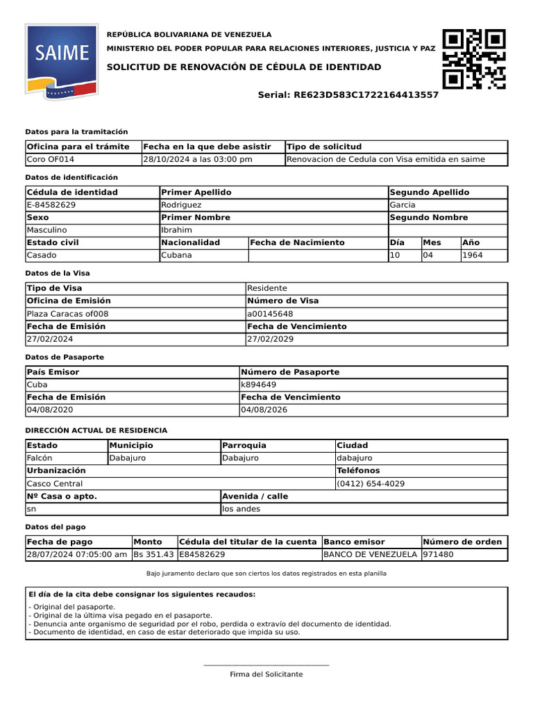 Renovación de Cédula para Extranjeros en Venezuela | PDF | Documento de ...