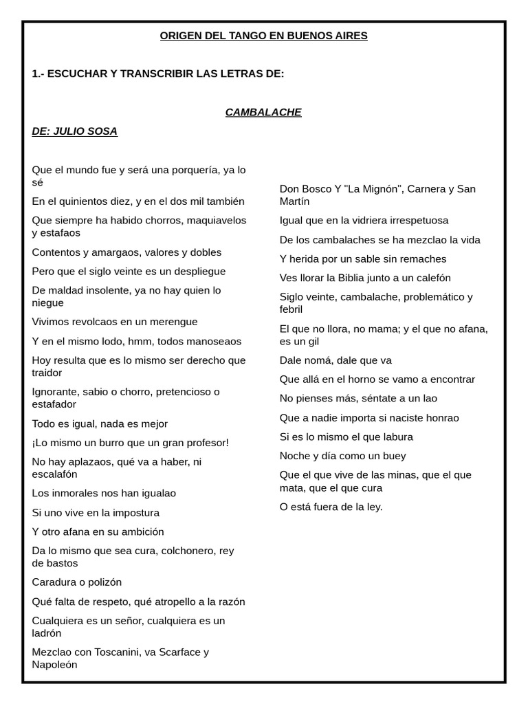 Letras de Tangos: Cambalache y Yira Yira | PDF | Musica Tango