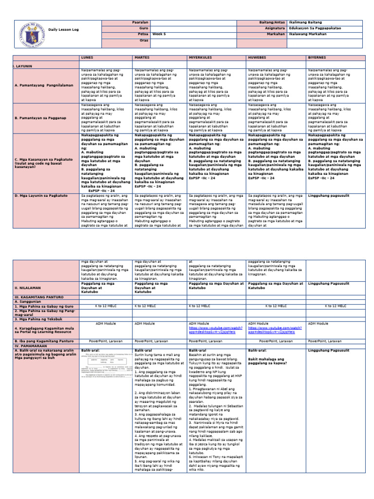 DLL Week 5 Esp | PDF