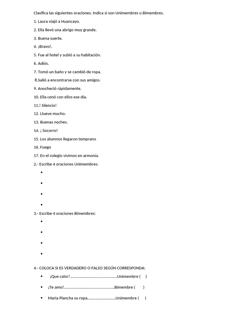 Clasifica Las Siguientes Oraciones | PDF | Artes del Lenguaje y ...