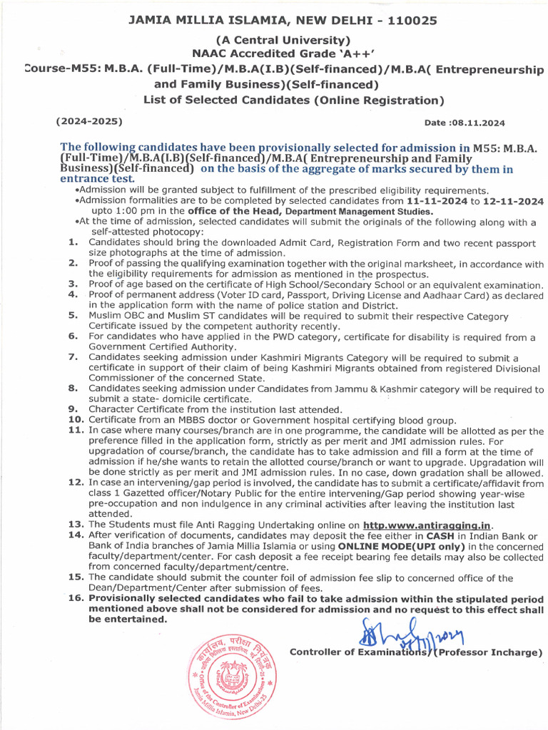 m55 List of Selected Candidates (Online Registration) | PDF