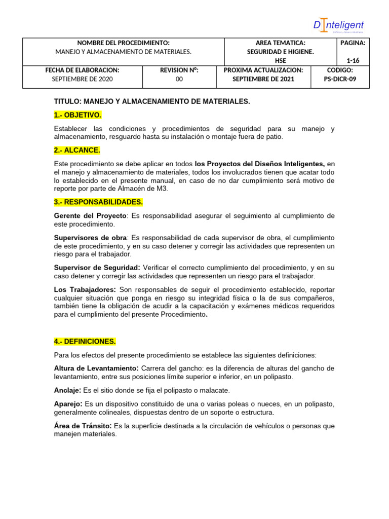 Ps-Dicr-09 Manejo y Almacenamiento de Materiales. | PDF | Máquina elevadora