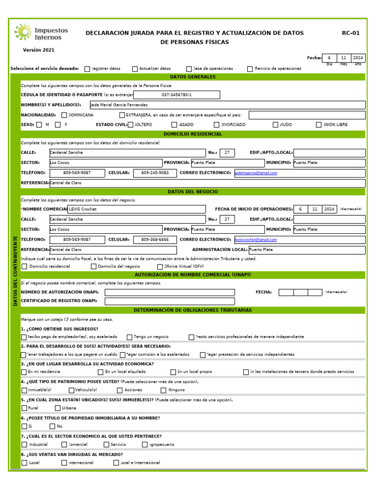 Formulario RC-01: Registro de Datos Fiscales | PDF | Sociedad de ...