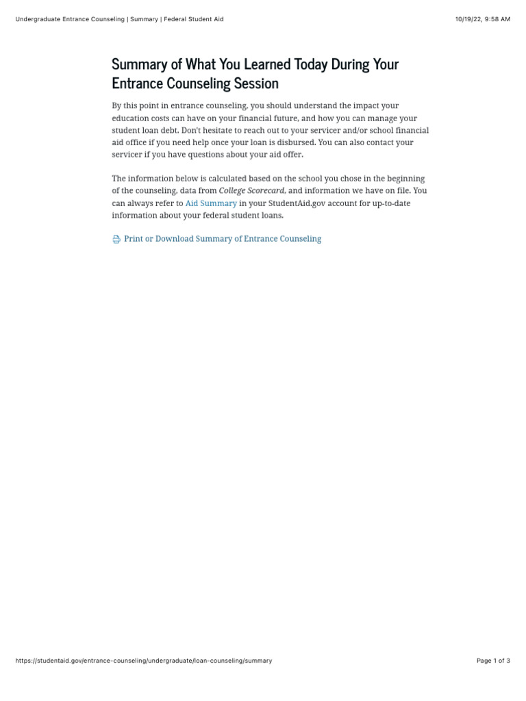 UNDERGRADUATE ENTRANCE COUNSELING intelligence overview