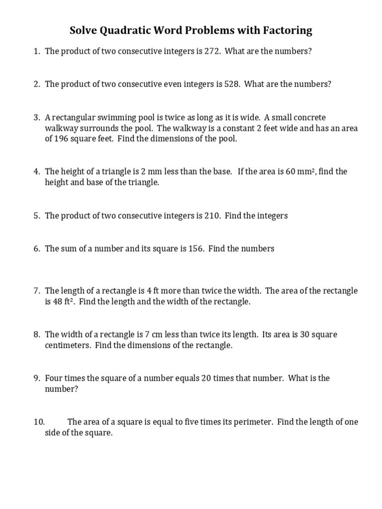 Quadratic Word Problems | PDF | Area | Length