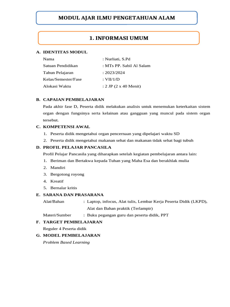 Modul Pembelajaran Sistem Pencernaan | PDF | Karier & Perkembangan