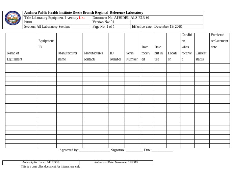 Laboratory Equipment Inventory List | PDF