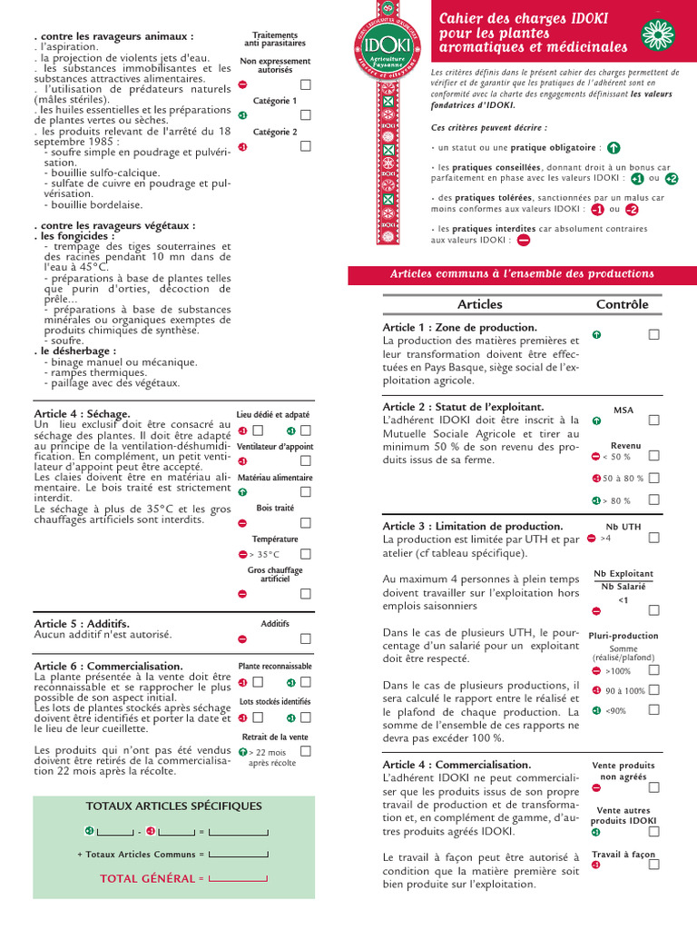 Cahier des charges IDOKI pour plantes médicinales | PDF | Plantes | Sulfure