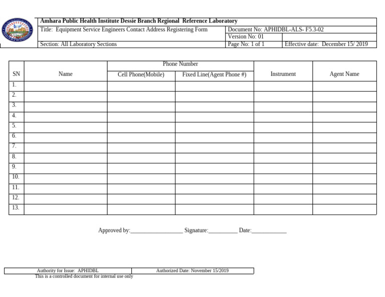 Equipment Service Engineers Contact Form | PDF