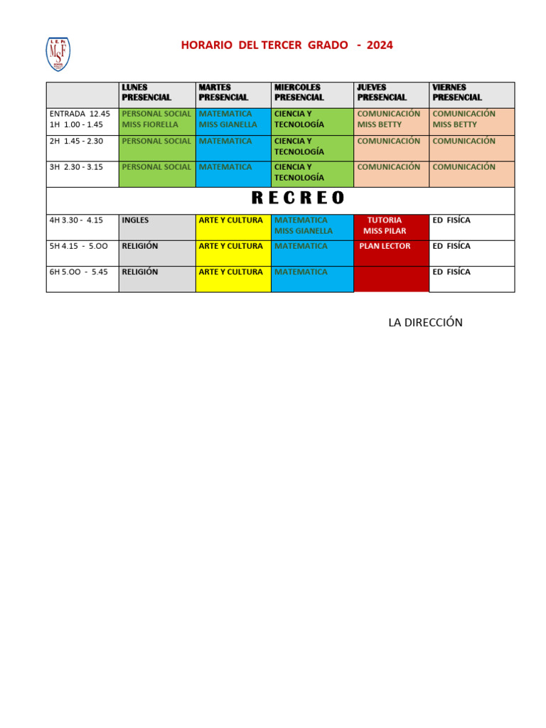 Horario Del Tercer Grado 2024 | PDF | Historia