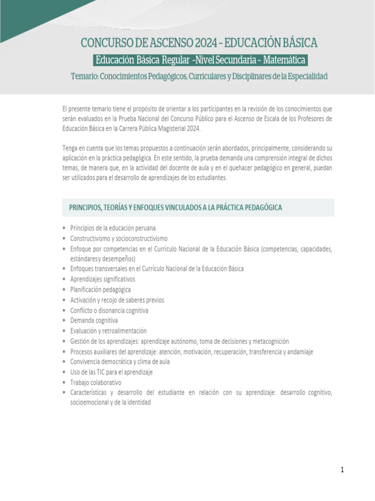 Temario Concurso Ascenso 2024 Educación | PDF | Plan de estudios ...
