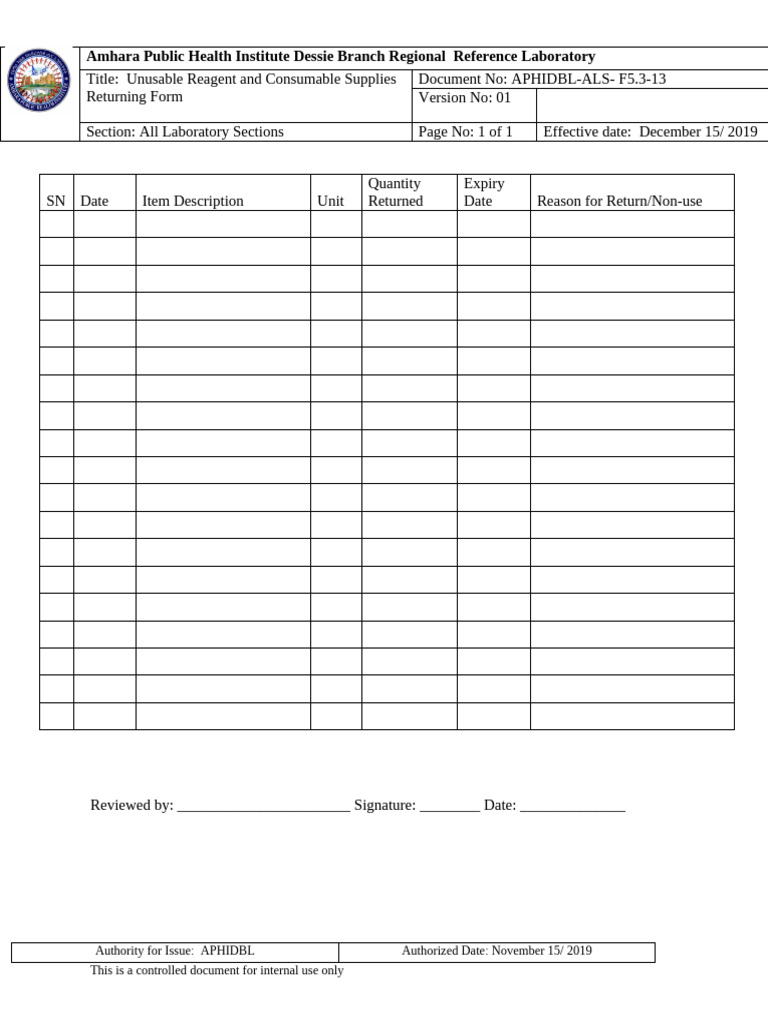 5.3-13 Unusable Reagent and Consumable Supplies Returning Form | PDF ...