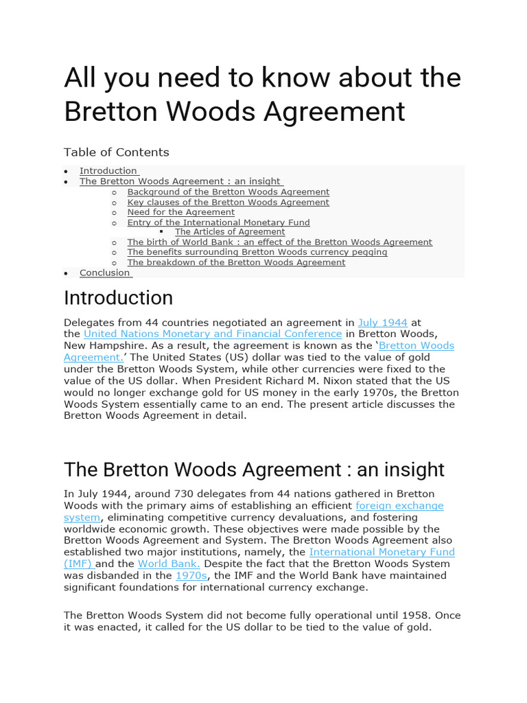 All You Need To Know About The Bretton Woods Agreement | PDF | World ...