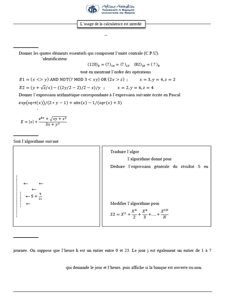 Examen Informatique 1 - Session Normale - 2023 - 2024 | PDF ...