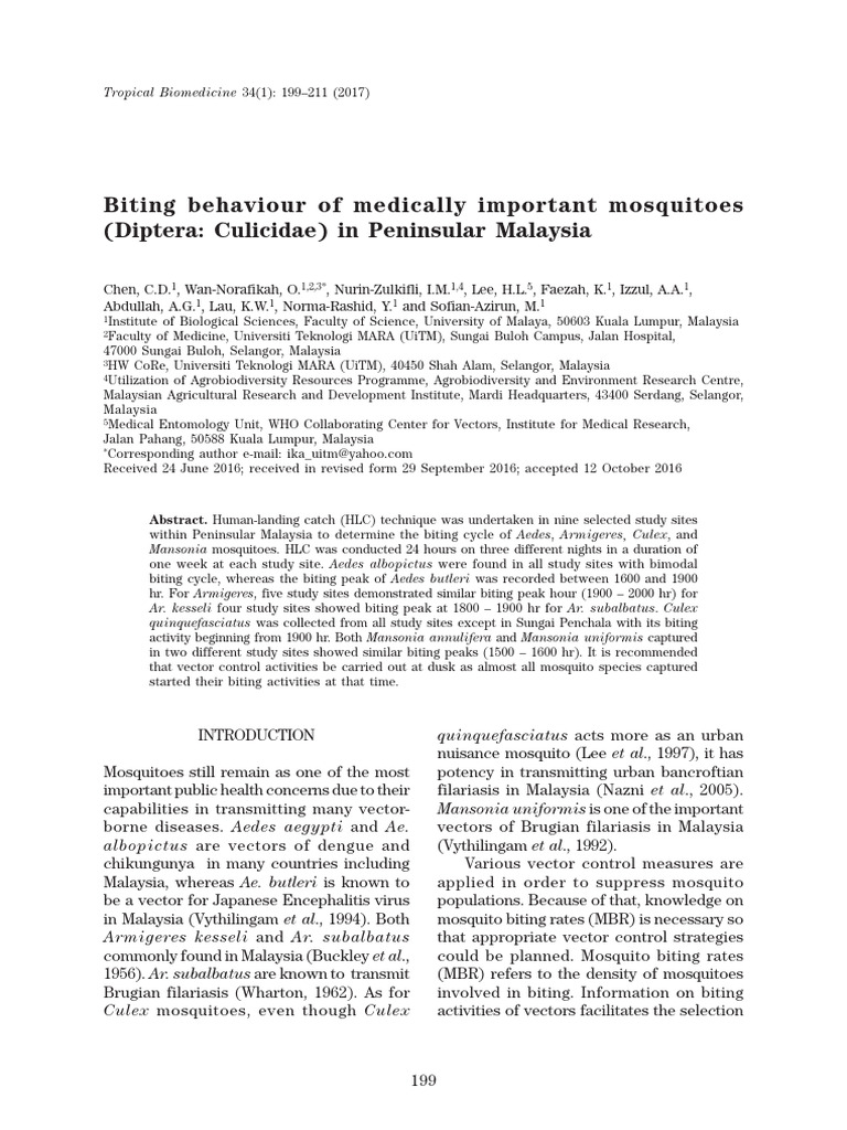 Mosquito Biting Behavior in Malaysia | PDF | Mosquito | Insects And Humans
