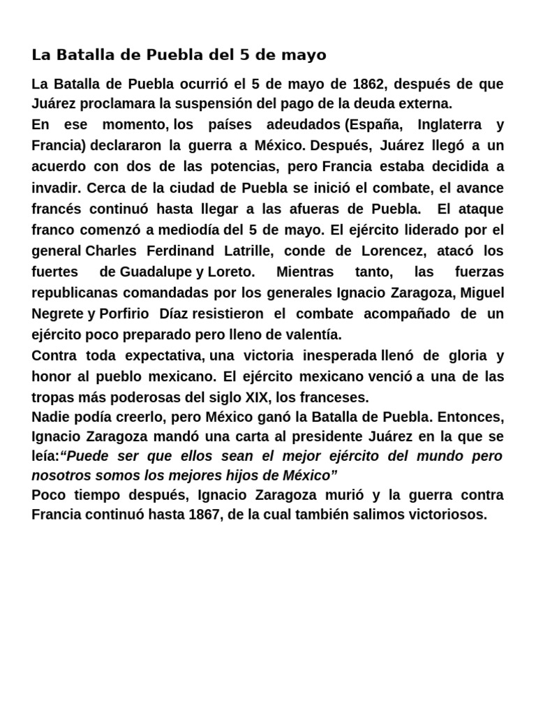 La Batalla de Puebla Del 5 de Mayo | PDF | Historia