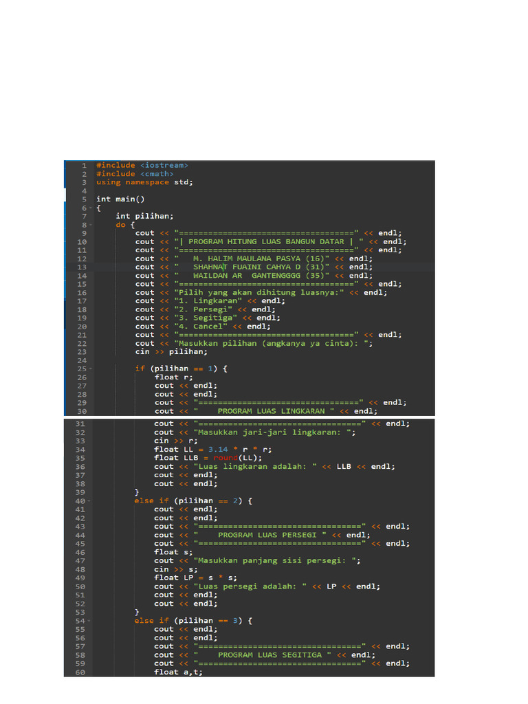 Program C++ Hitung Luas Bangun Datar | PDF