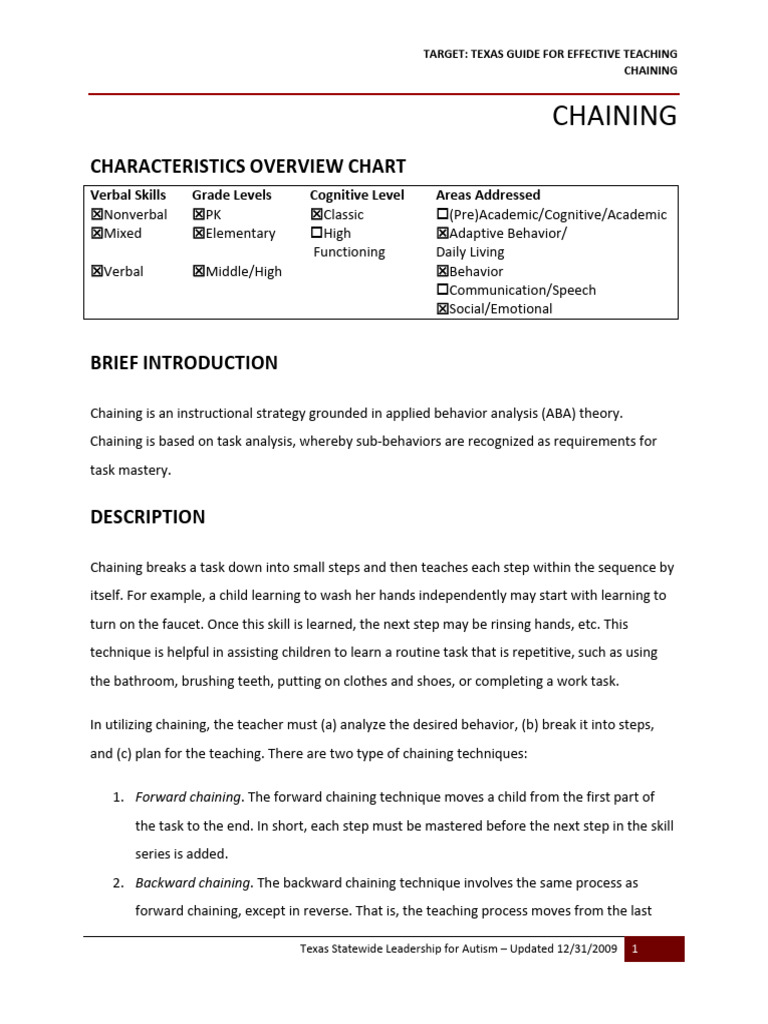 Chaining | PDF | Autism Spectrum | Behaviorism