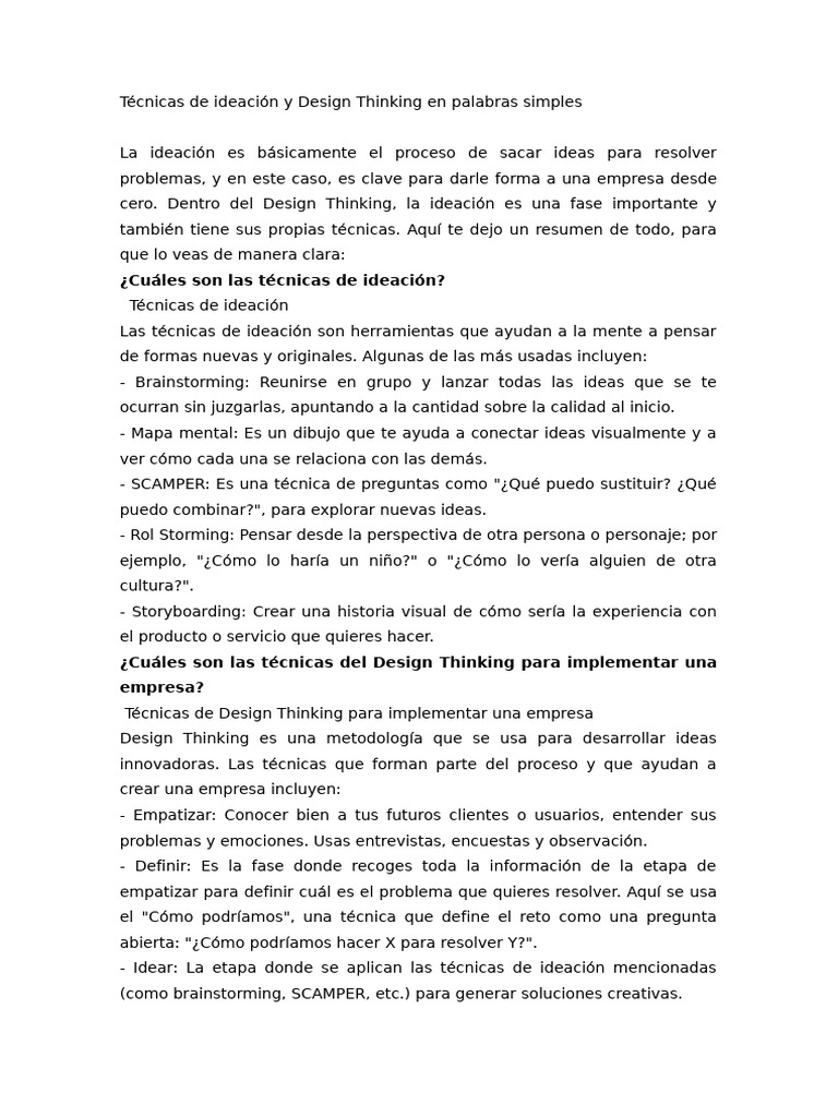 Técnicas de Ideación en Design Thinking | PDF | Pensamiento