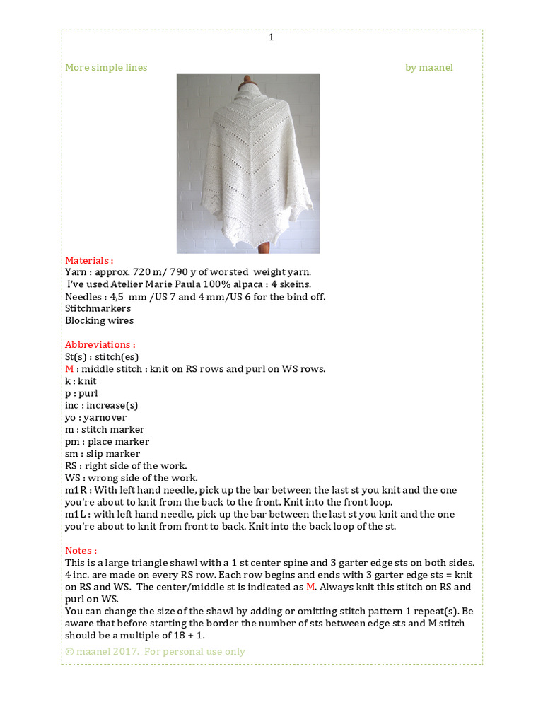 Large Triangle Shawl Knitting Pattern | PDF | Knitting | Handicrafts