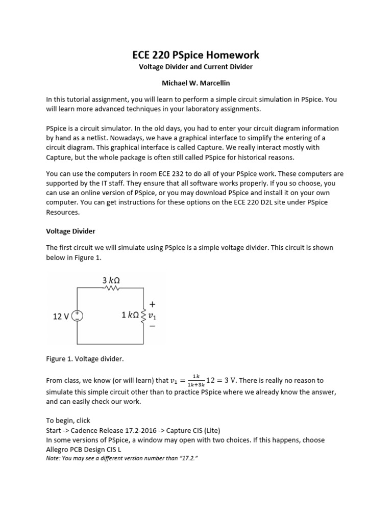 PSpice Voltage Divider Tutorial | PDF | Electronics | Electrical ...