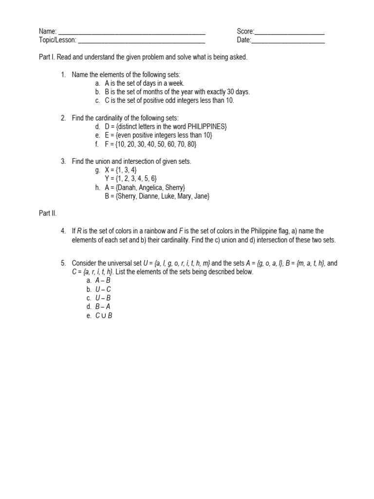 Set Theory Problems and Solutions | PDF