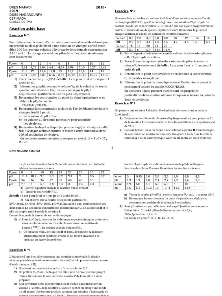 Dosage acide-base en chimie analytique | PDF | Ph | Concentration molaire