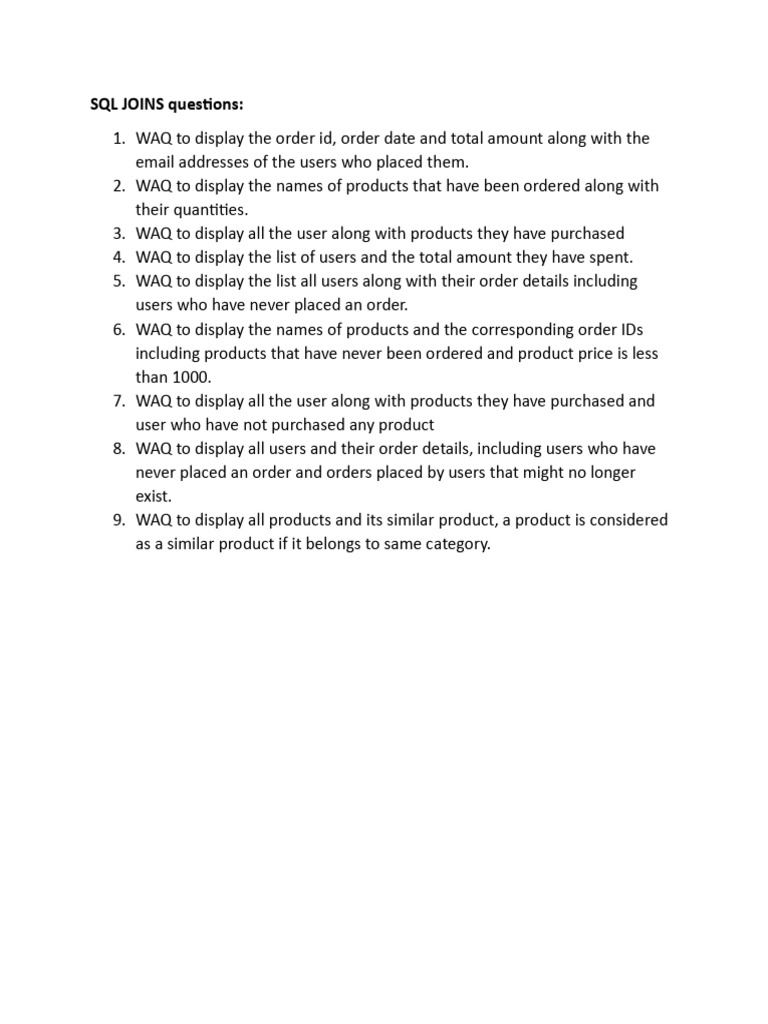 SQL Class Questions On JOINS | PDF | Computers