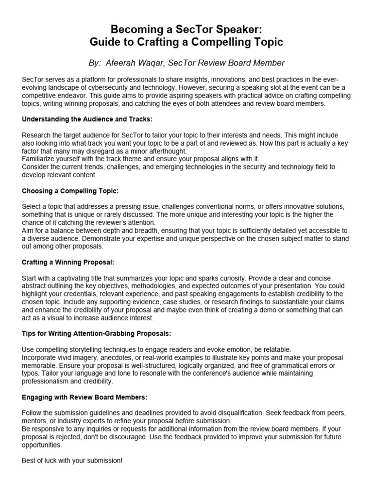 Becoming A SecTor Speaker Guide To Crafting A Compelling Topic | PDF ...