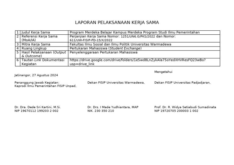 IP - Form Laporan Kerjasama FISIP Universitas Warmadewa (Student ...