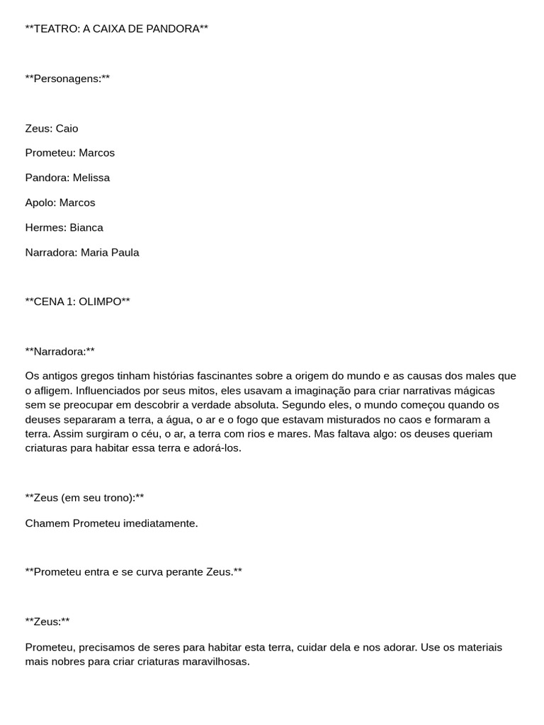 A Caixa de Pandora: Mito e Esperança | PDF | Prometeu | Mitologia grega